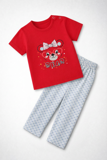 Girls Tight Suit Bear Print