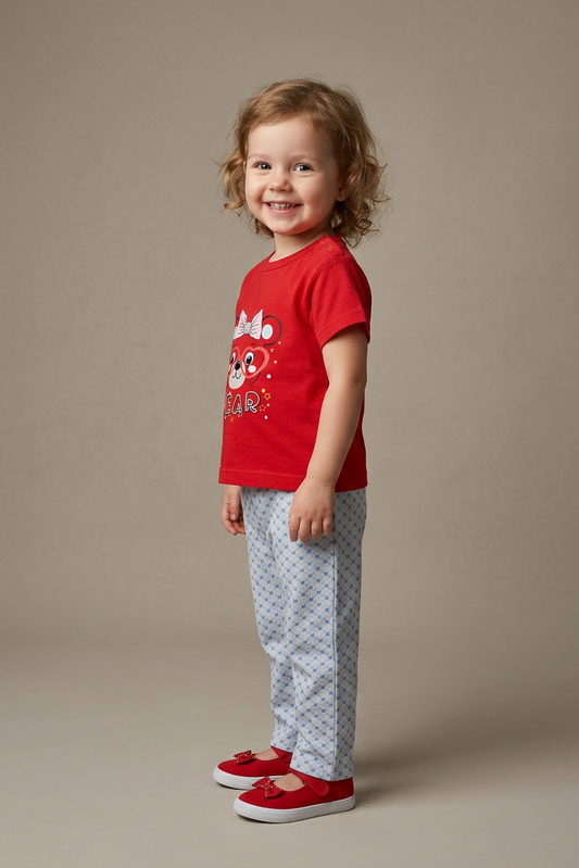Girls Tight Suit Bear Print